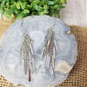 Lia Sophia Silver Bar/Chain Dangle earrings